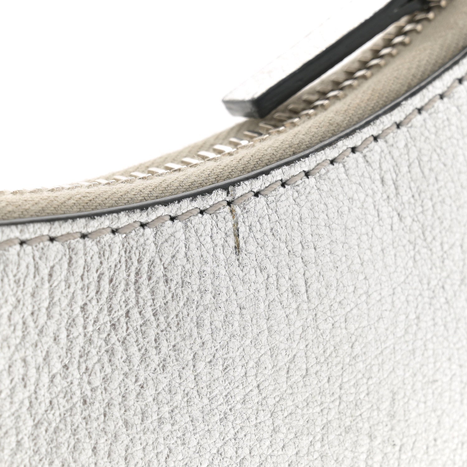 Metallic Grainy Calfskin Mini Vlogo Hobo Bag Silver