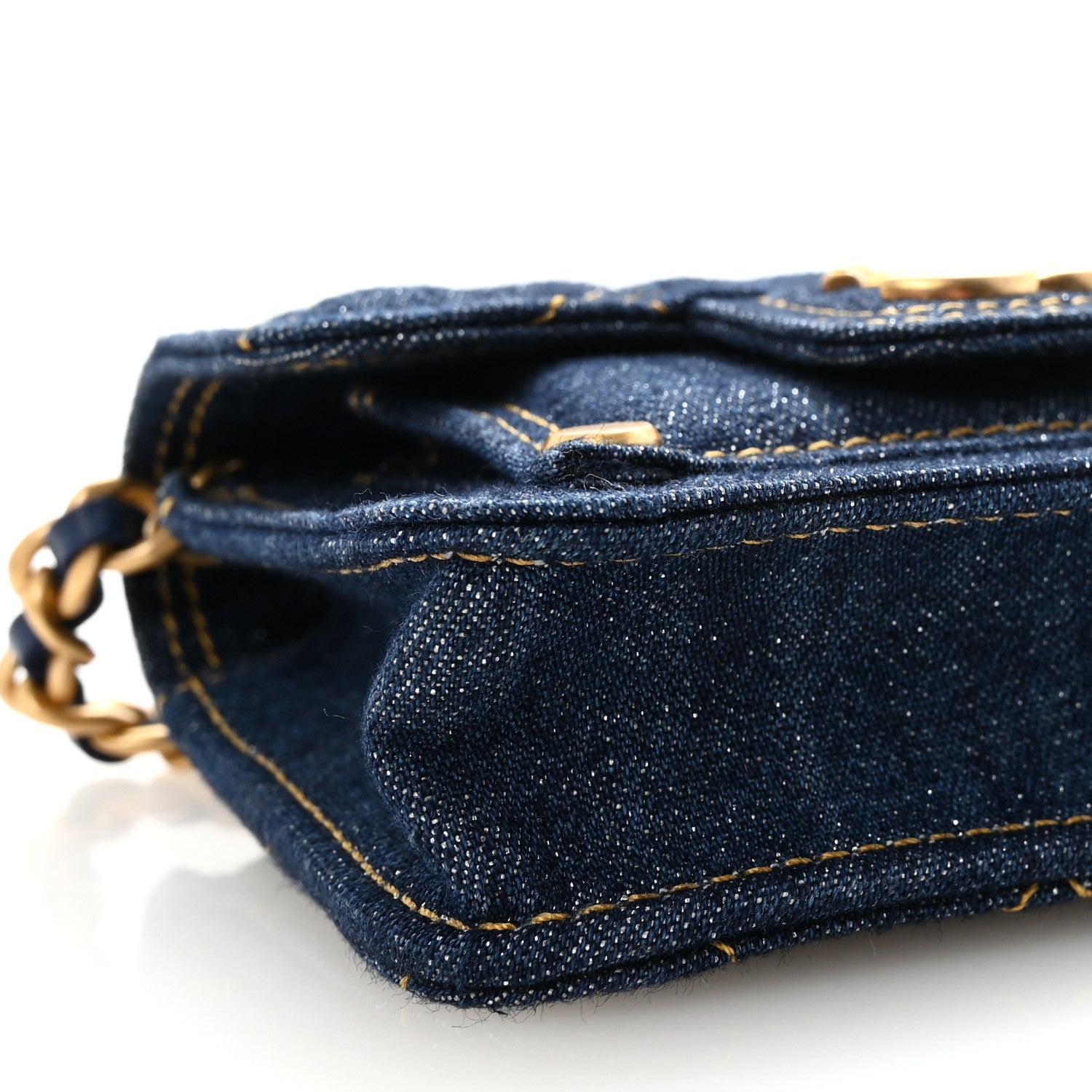 Denim Quilted Double You  Holder On Chain Blue