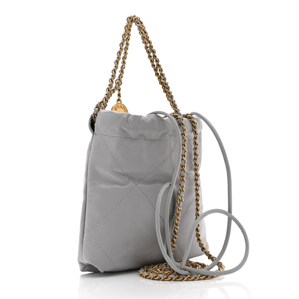 Shiny Calfskin Quilted Mini Chanel 22 Grey