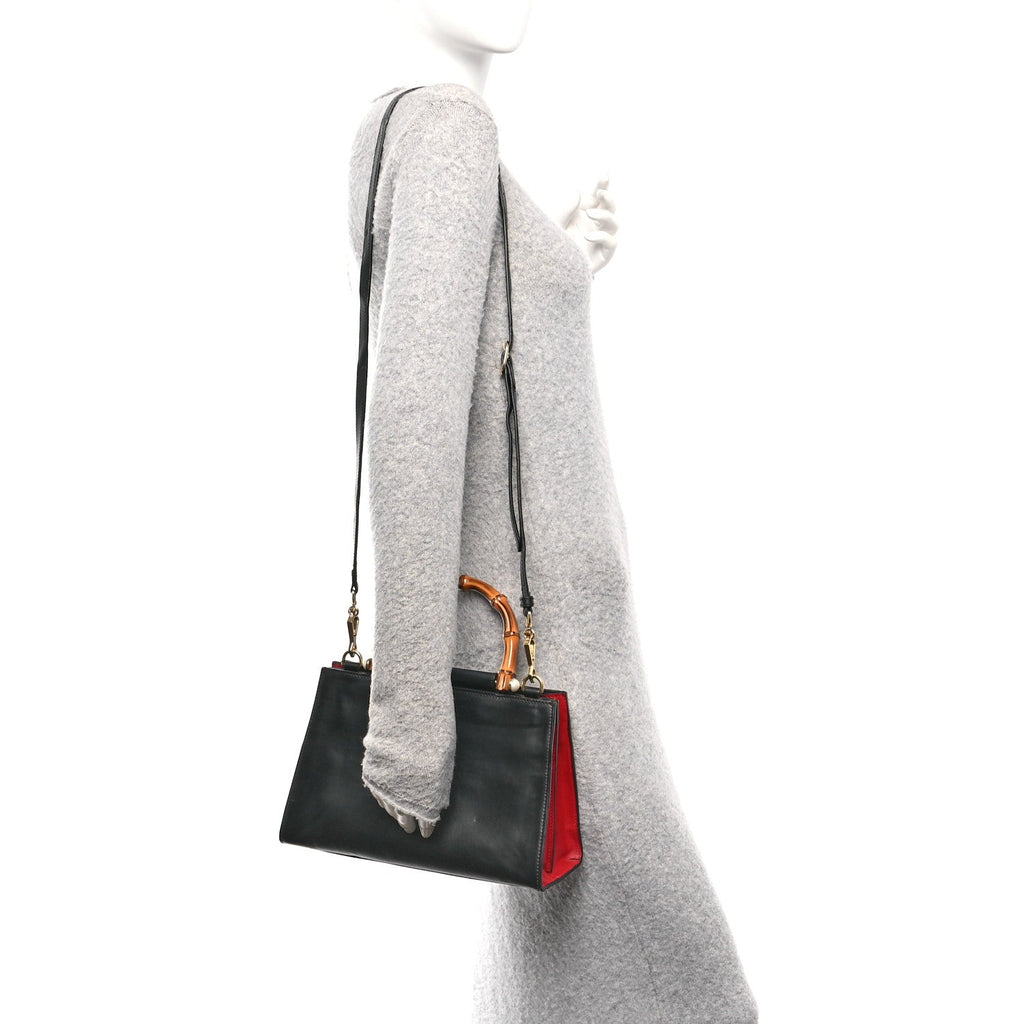 Nappa Bamboo Web Small Nymphaea Top Handle Bag Black