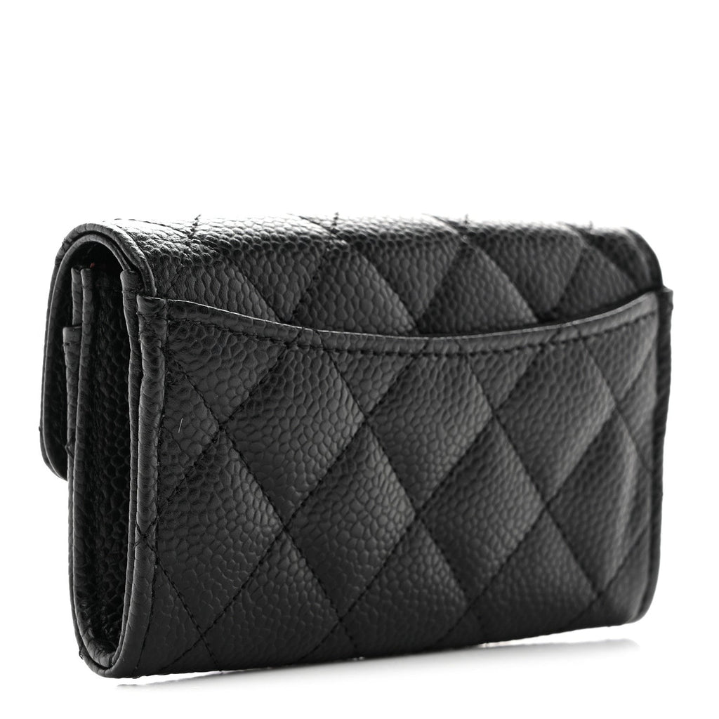 Caviar Quilted Flap  Holder Wallet Black