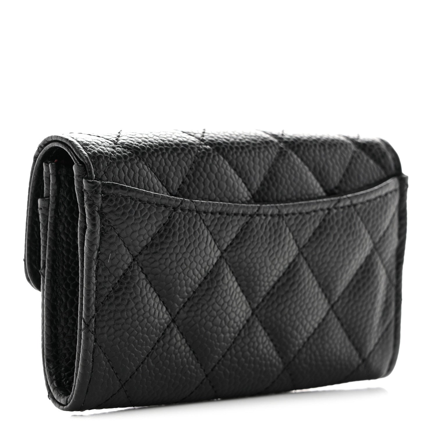 Caviar Quilted Flap  Holder Wallet Black