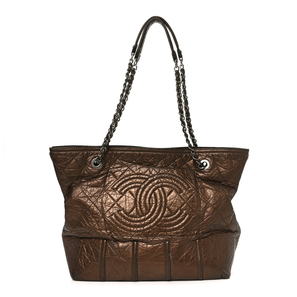 Metallic Aged Calfskin Large Shopping In Moscow Tote Bronze