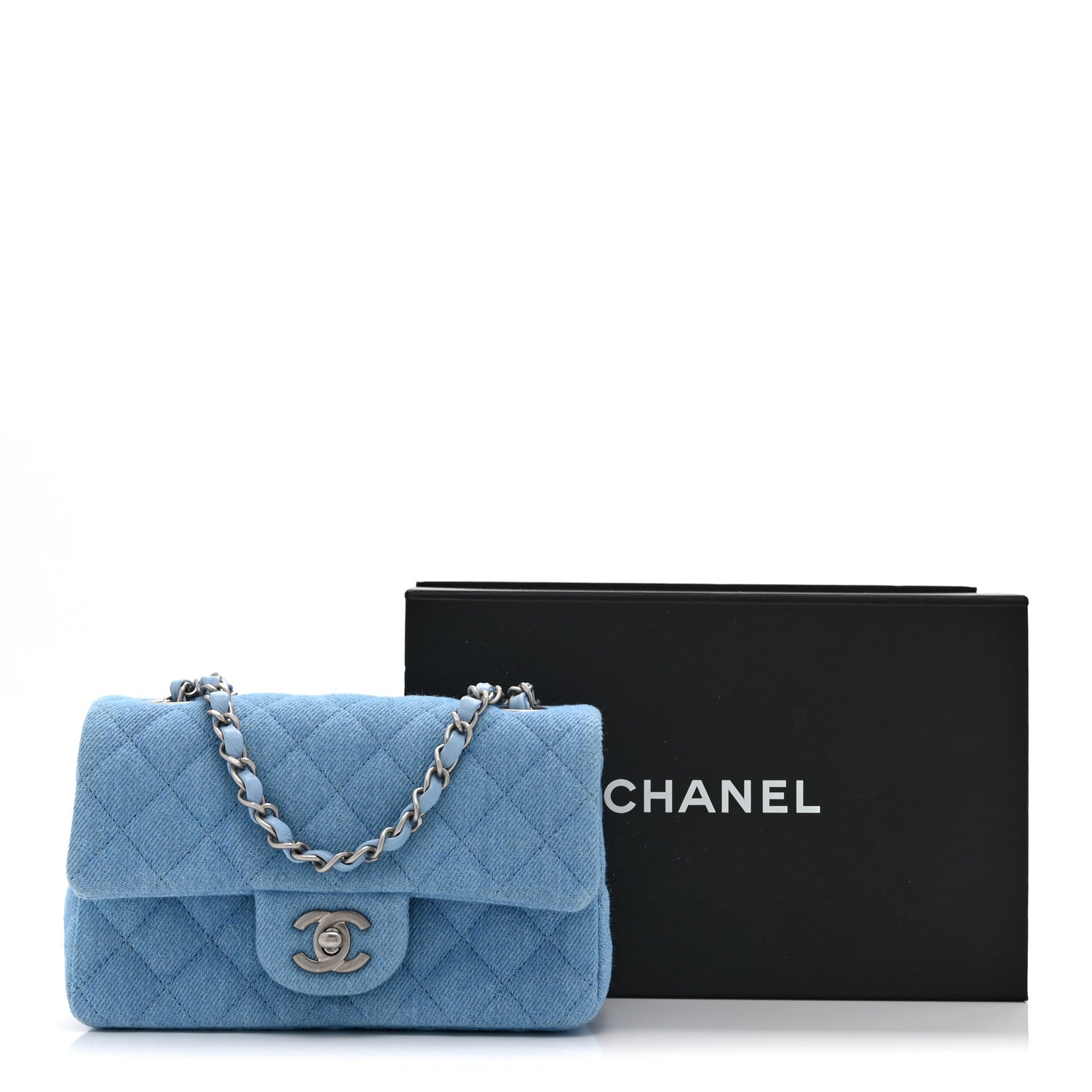 Denim Quilted Mini Rectangular Flap Blue