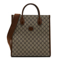 GG Supreme Monogram Textured Dollar Calfskin Web Small Retro Interlocking G Vertical Tote Bag Beige Ebony Brown Sugar
