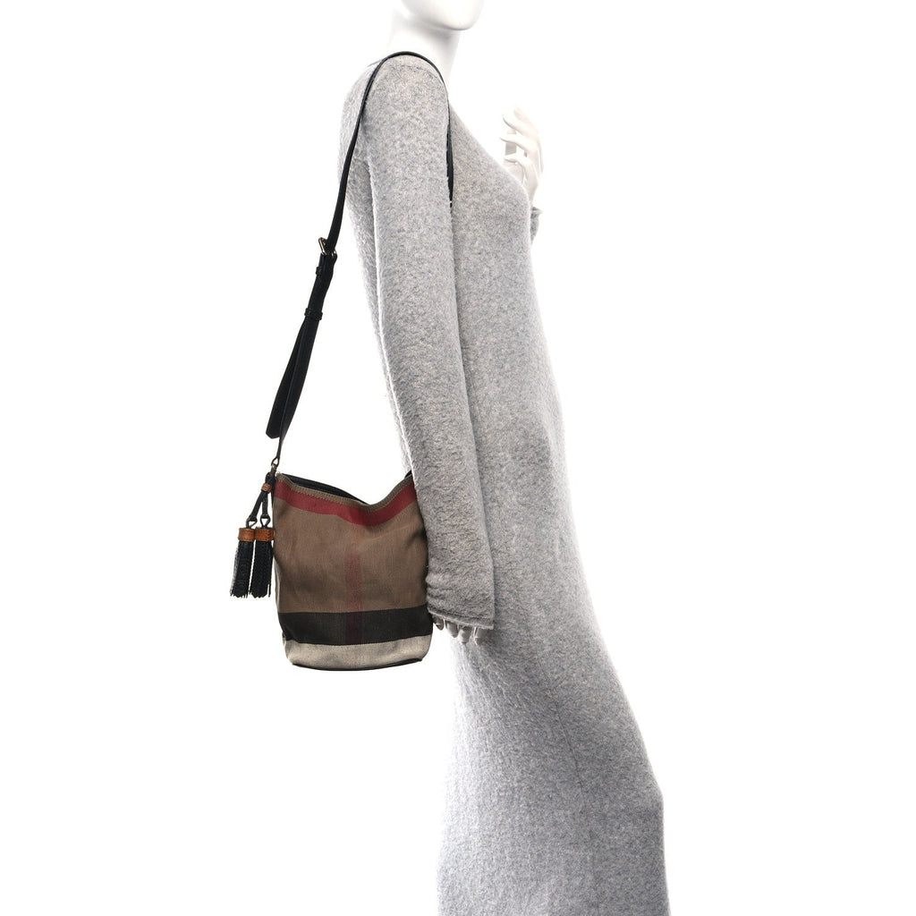 Canvas Mega Check Medium Ashby Bucket Bag Brown