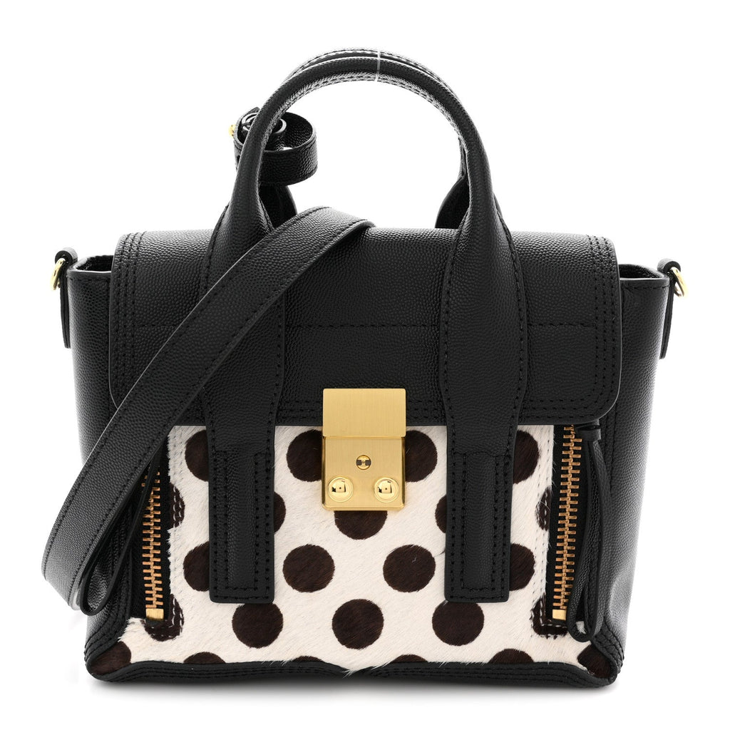 Calf Hair Polka Dot Mini Pashli Satchel Black