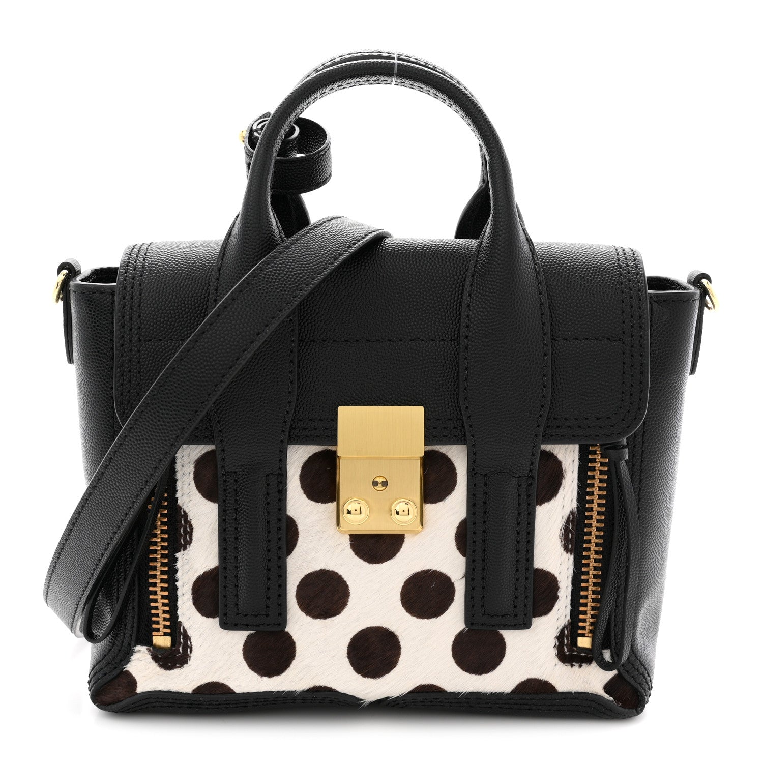 Calf Hair Polka Dot Mini Pashli Satchel Black