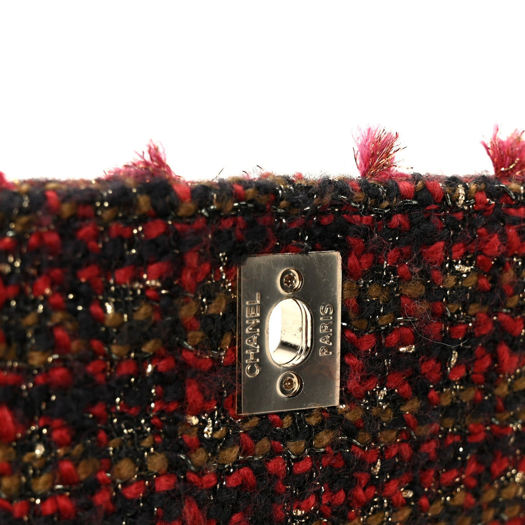 Tweed Fringe Mini Coco Handle Flap Red Black
