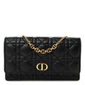 Supple Calfskin Caro Pouch with Chain Black