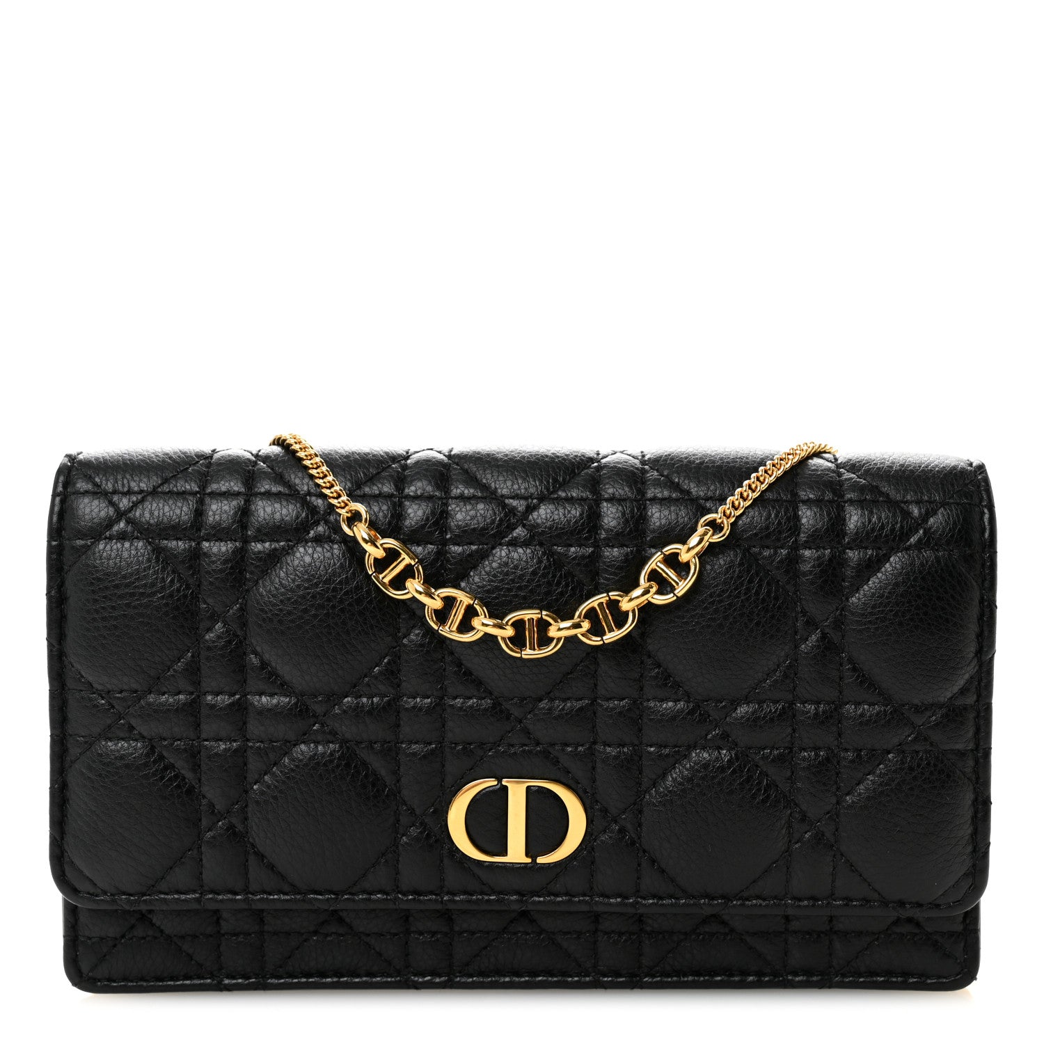 Supple Calfskin Caro Pouch with Chain Black
