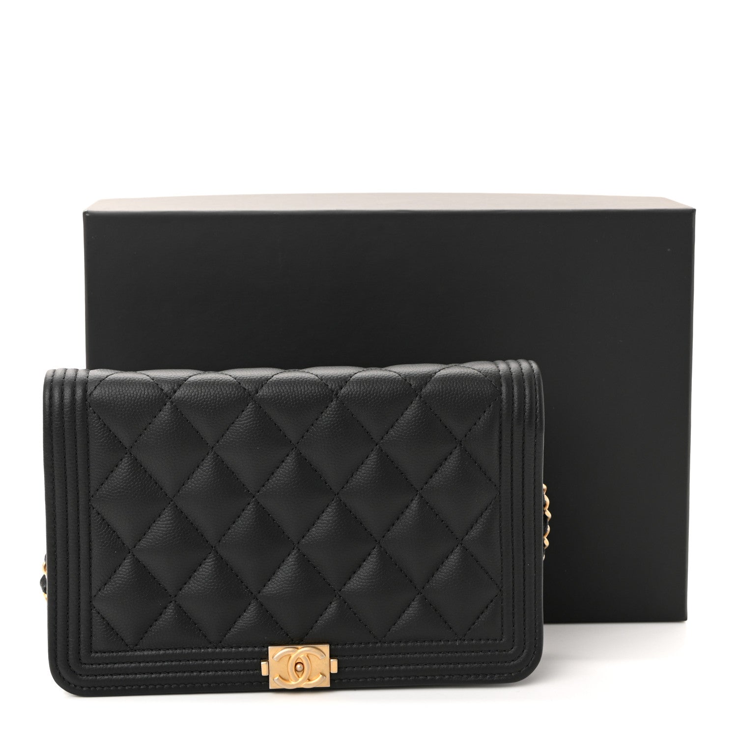Caviar Quilted Boy Wallet On Chain WOC Black
