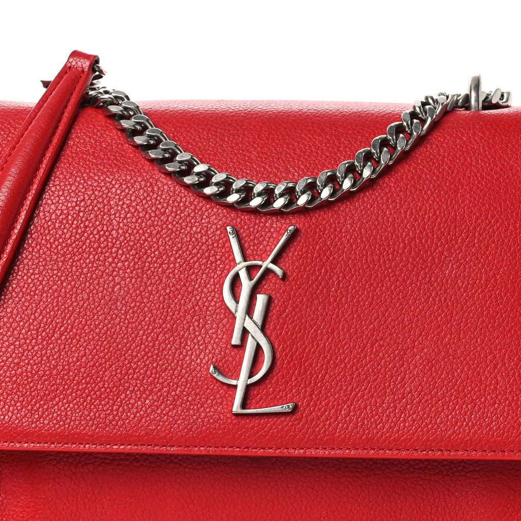 Grained Calfskin Medium Monogram Sunset Satchel Red