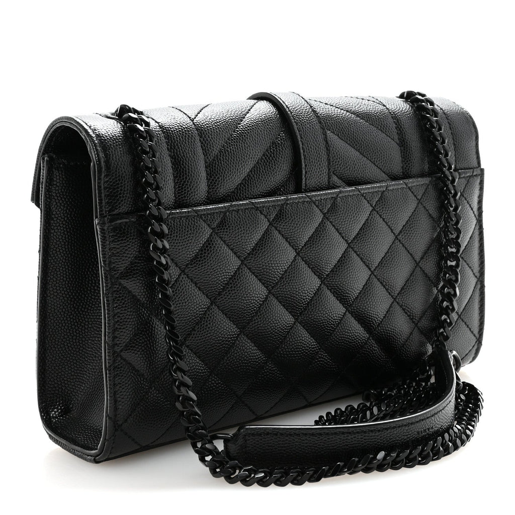 Grain De Poudre Textured Mixed Matelasse Triquilt Small Monogram Monochrome Satchel Black