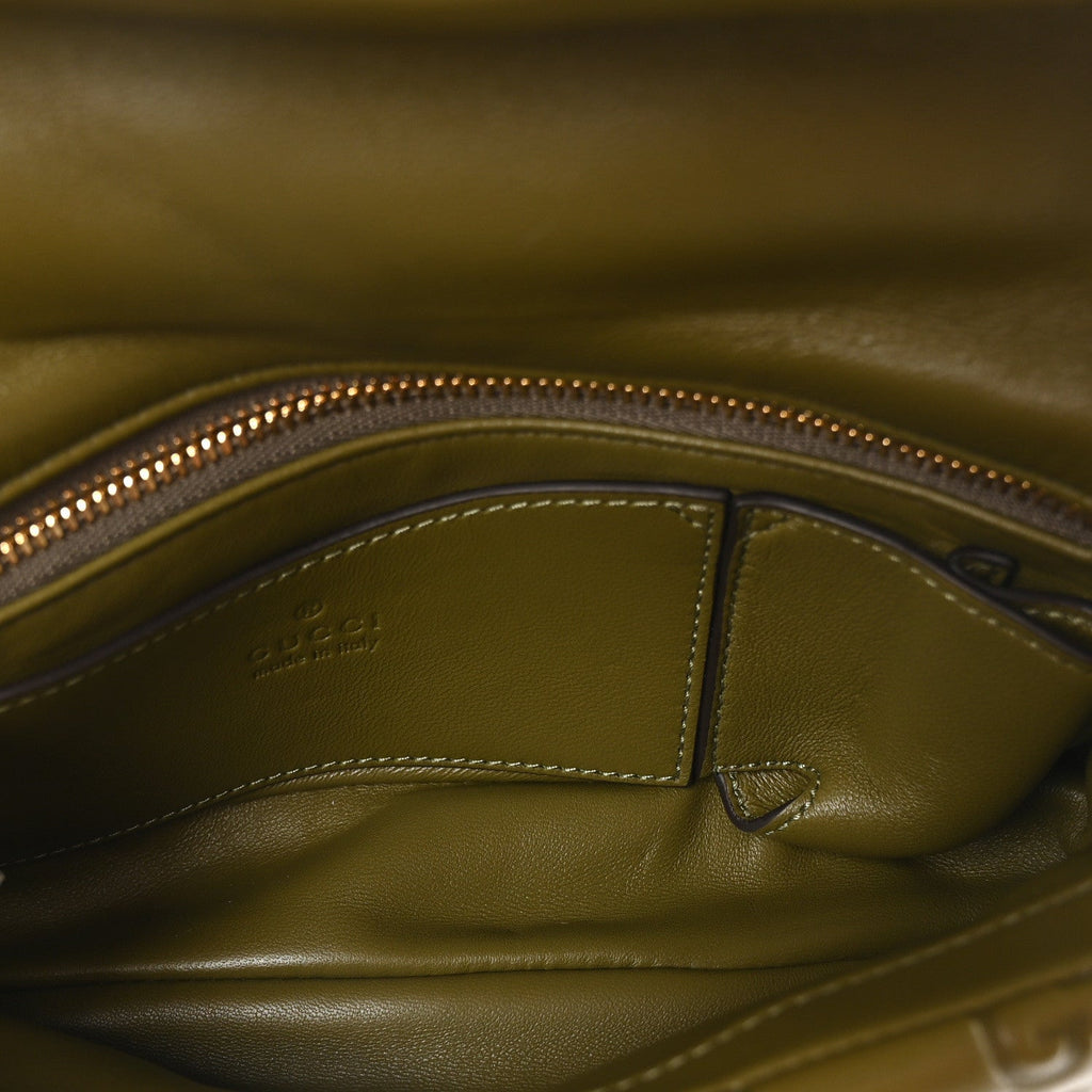 Lambskin Embossed Mini GG Milano Top Handle Shoulder Bag Green