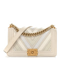 Caviar Suede Calfskin Chevron Medium Boy Flap White