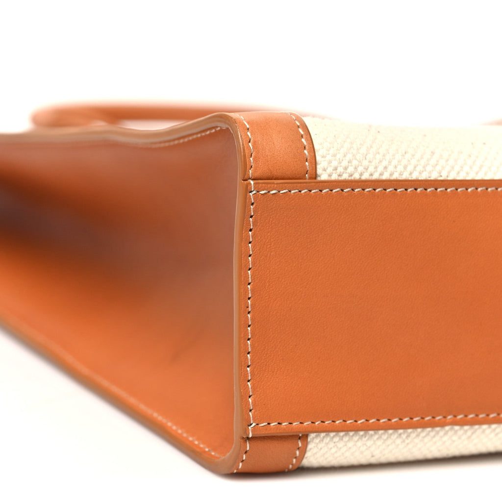 Canvas Calfskin Logo Print Vertical Cabas Natural Tan