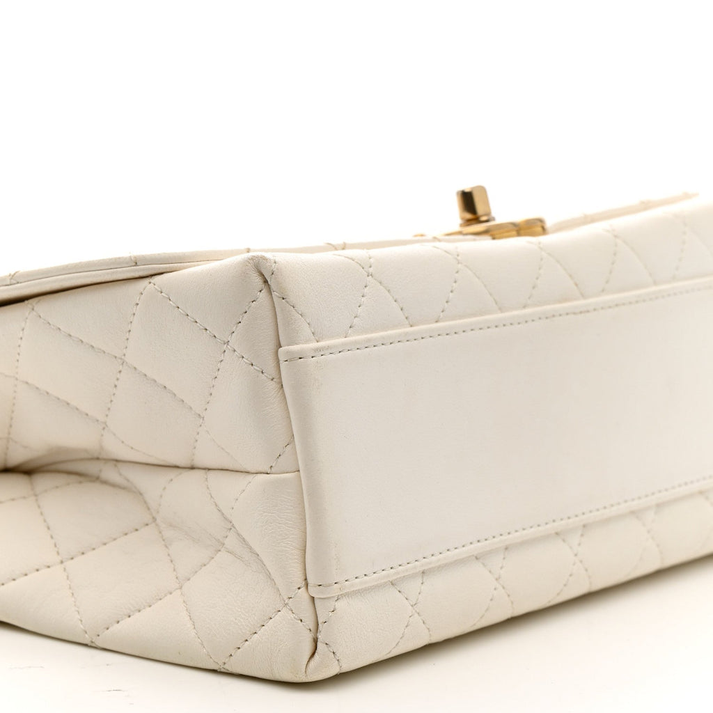 Lambskin Quilted La Parisienne Top Handle Flap White