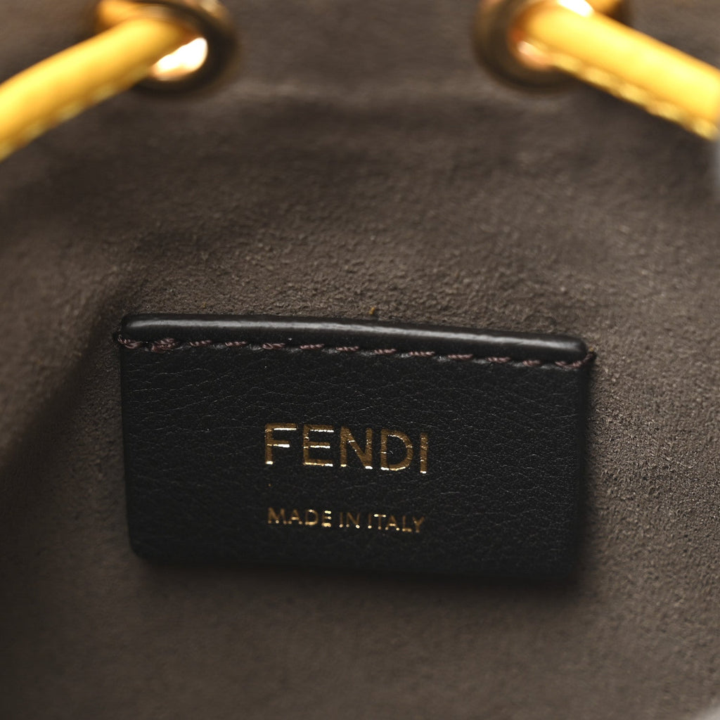X SARAH COLEMAN Glazed Canvas Vitello King F is Fendi FF Vertigo Mini Mon Tresor Bucket Bag Mimosa White