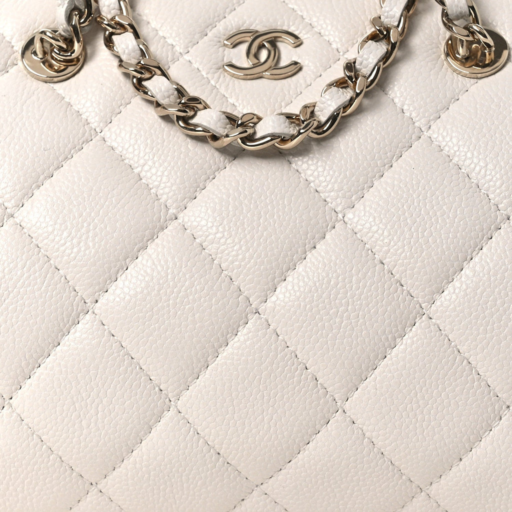 Caviar Quilted Barrel Clutch With Chain White