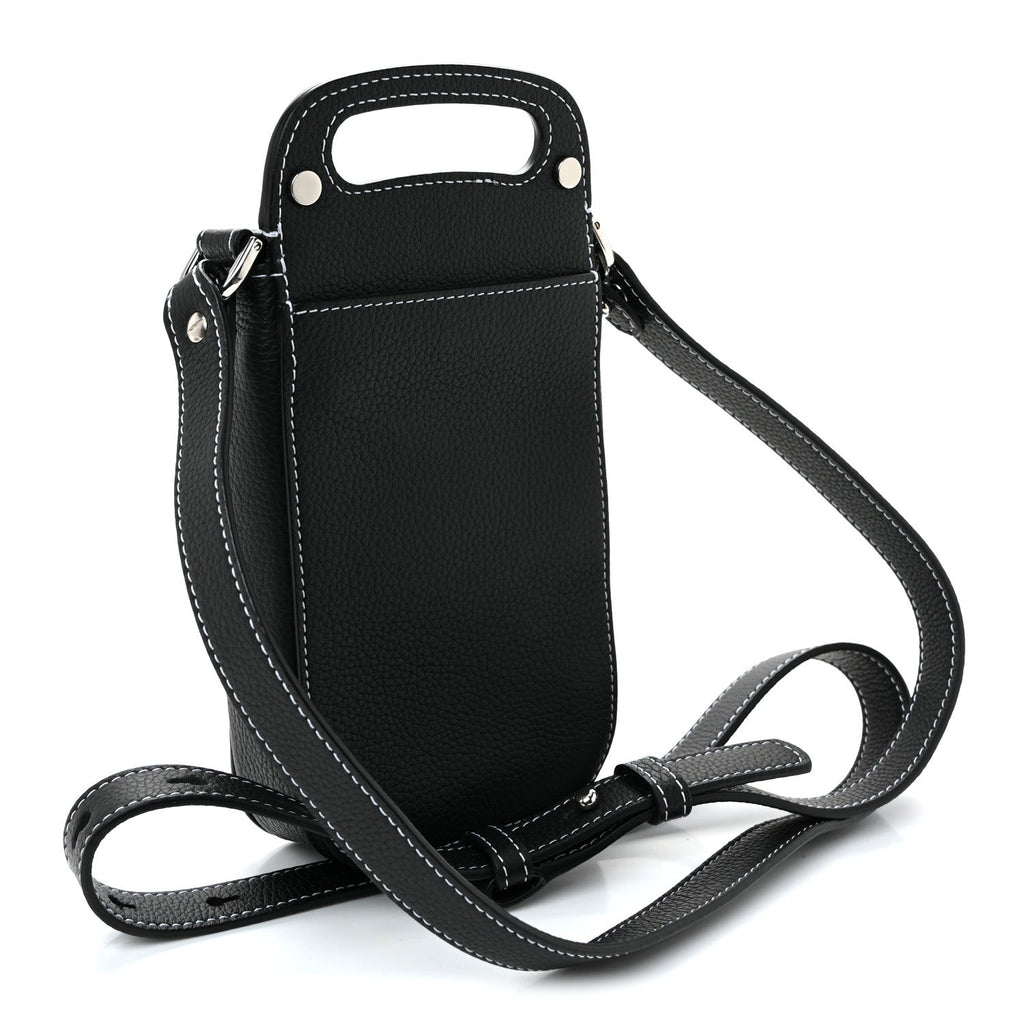 Grained Calfskin Vertical Saddle Pouch With Strap Black