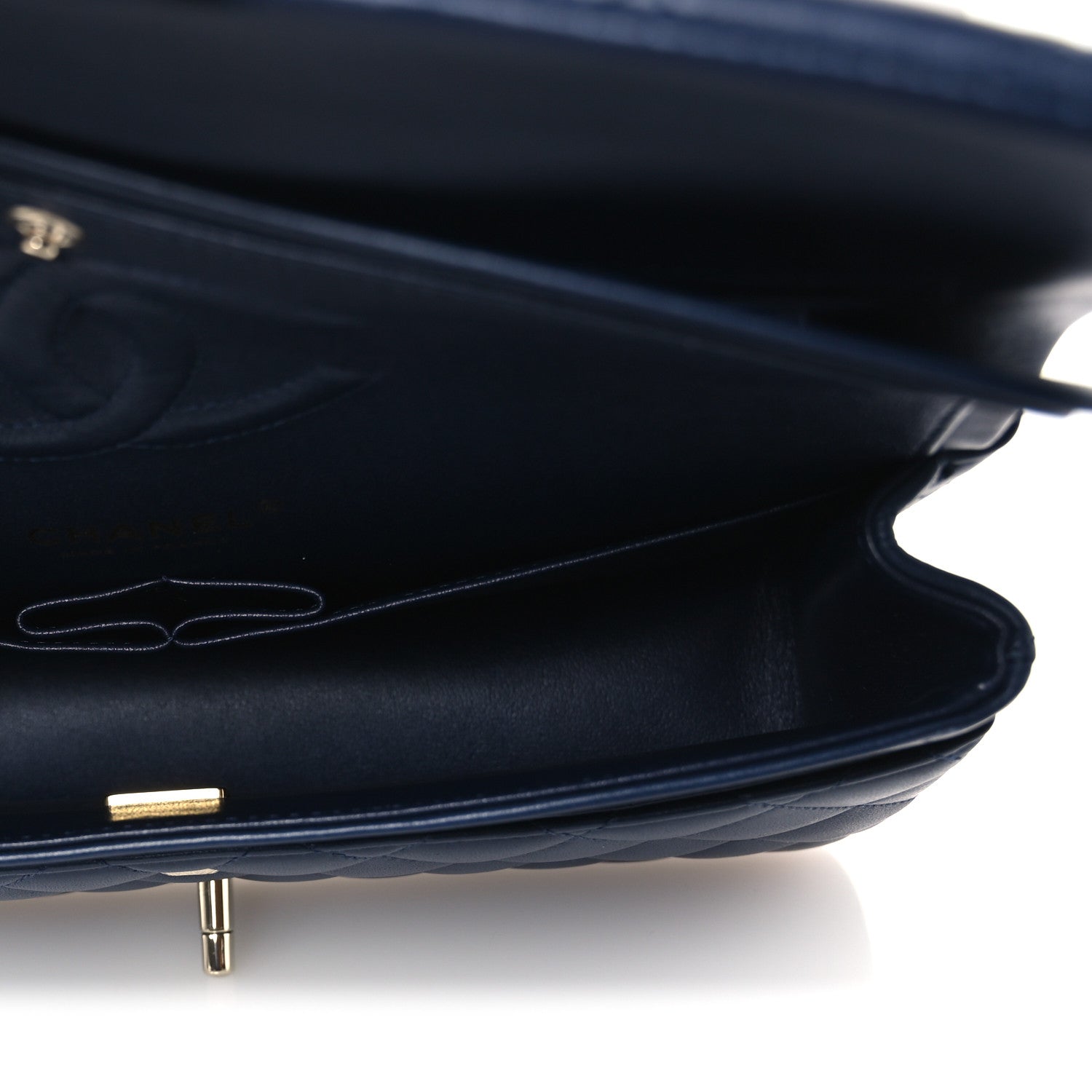 Lambskin Quilted Medium Double Flap Navy