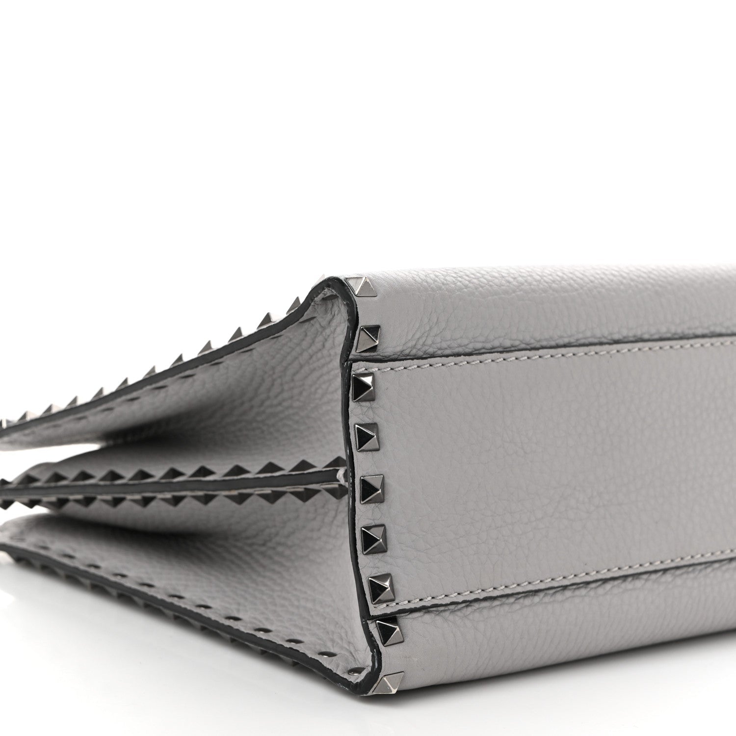 Grained Calfskin Medium Rockstud Double Handle Horizontal Tote Pastel Grey