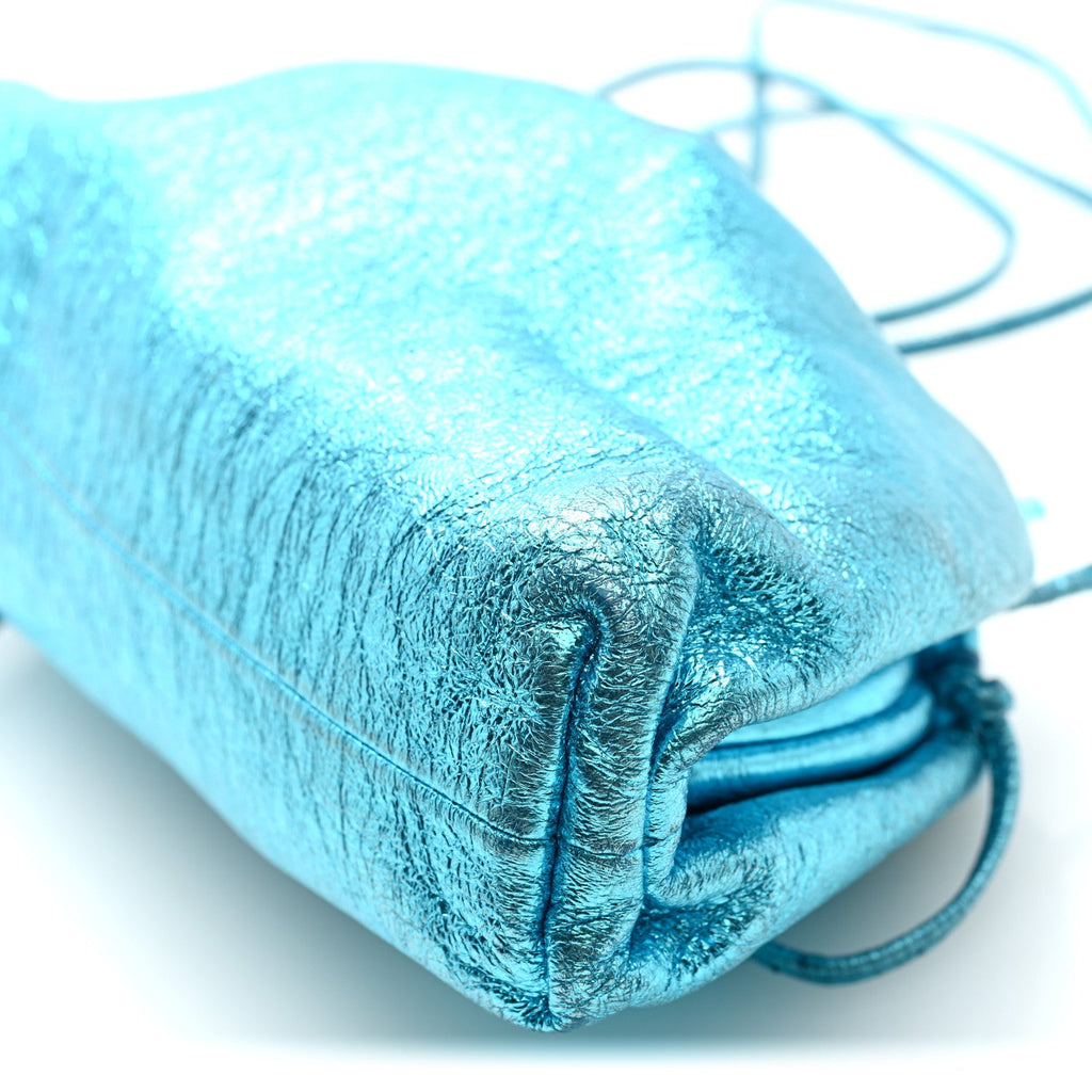Metallic Crushed Calfskin The Mini Pouch Sky Blue