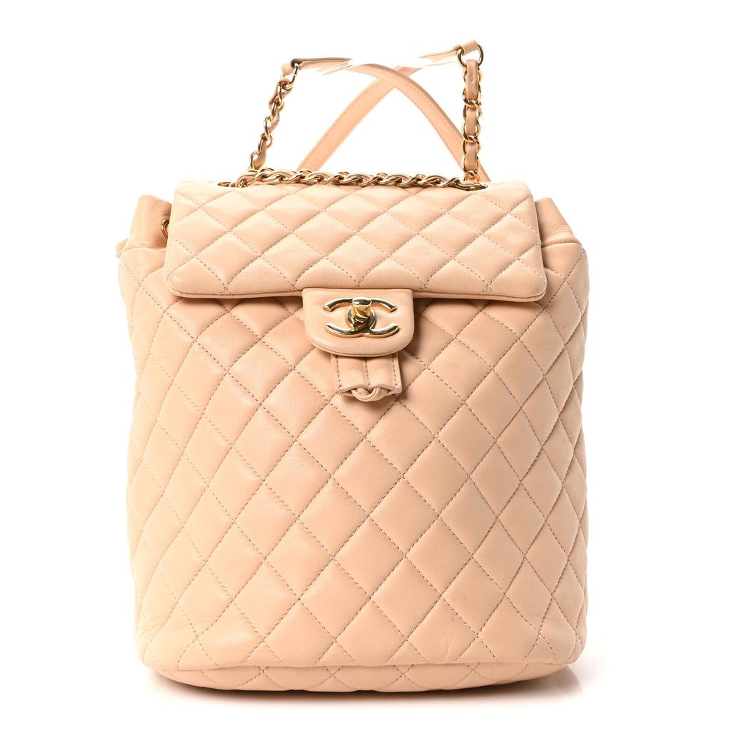 Calfskin Quilted Small Urban Spirit Backpack Beige