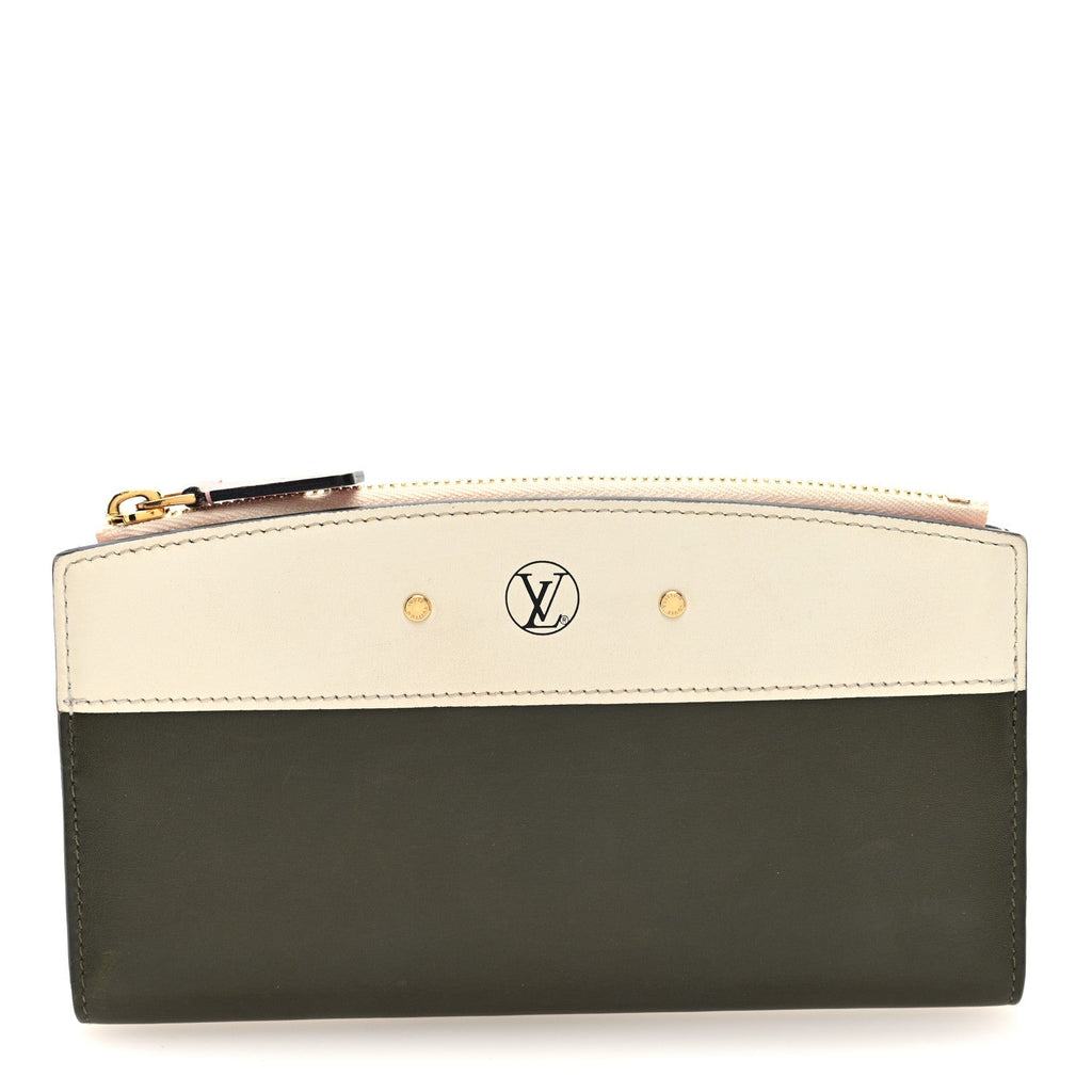 Calfskin City Steamer Wallet Kaki White