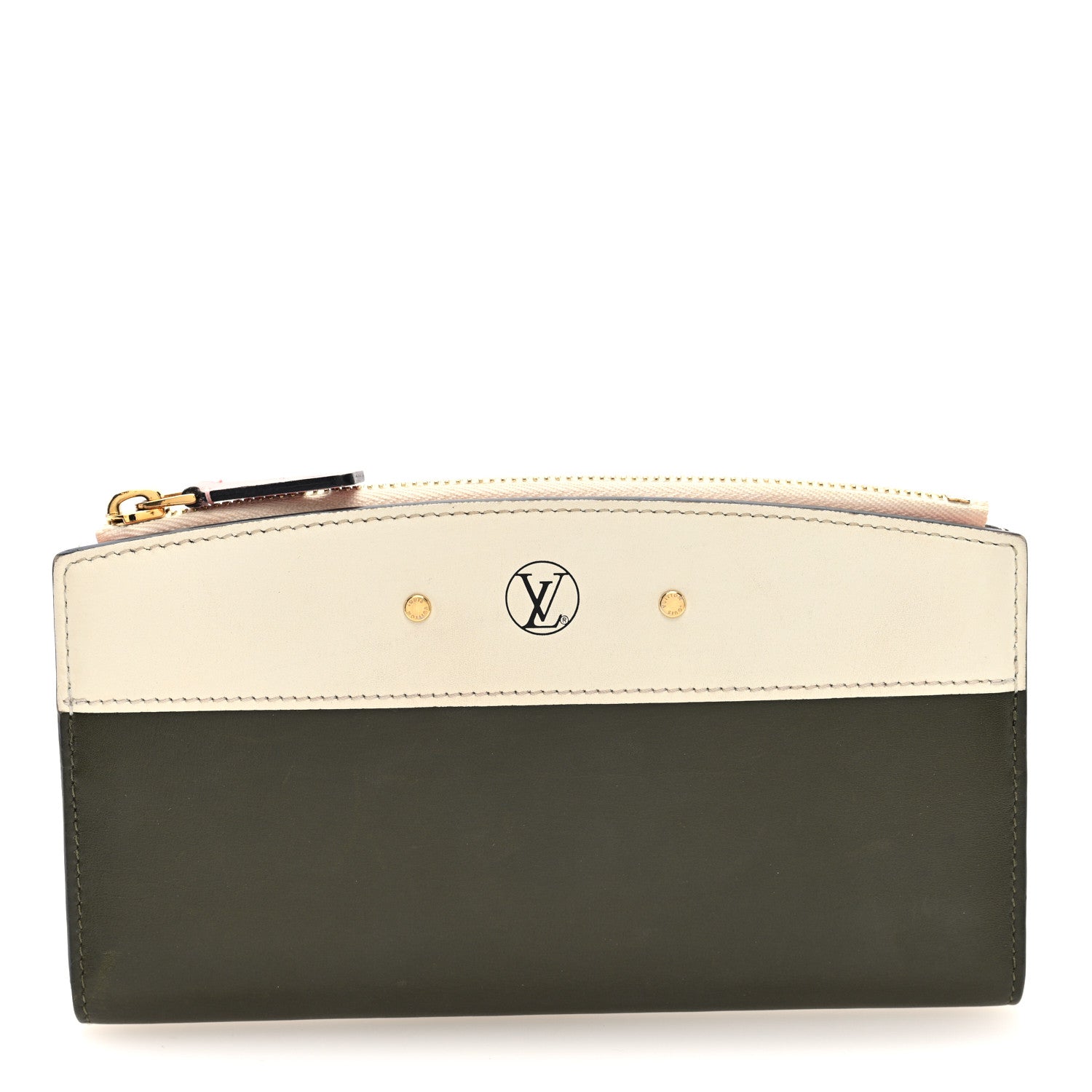 Calfskin City Steamer Wallet Kaki White