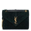 Suede Mixed Matelasse Triquilt Medium Monogram Envelope Satchel Algae