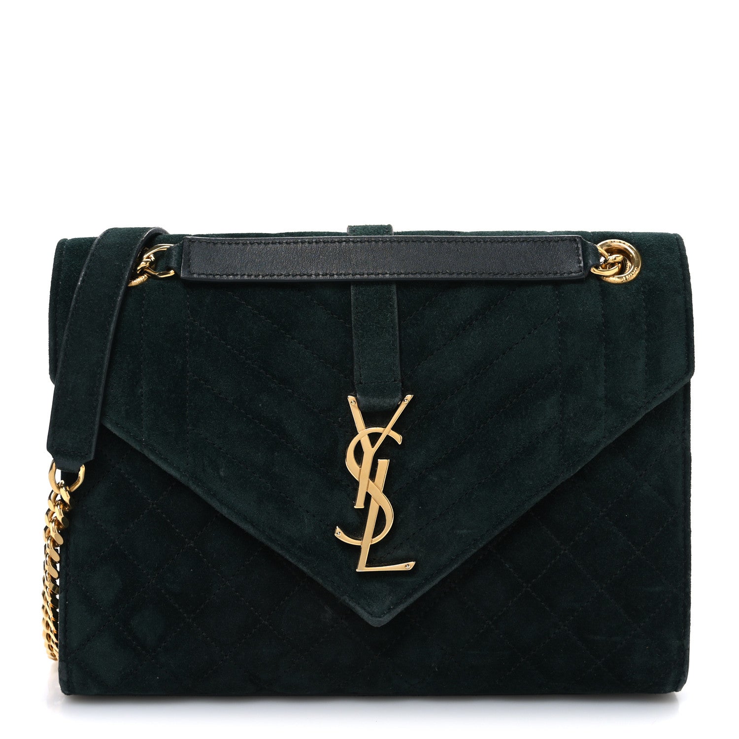 Suede Mixed Matelasse Triquilt Medium Monogram Envelope Satchel Algae