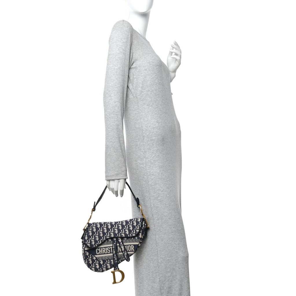 Oblique Embroidered Saddle Bag Blue