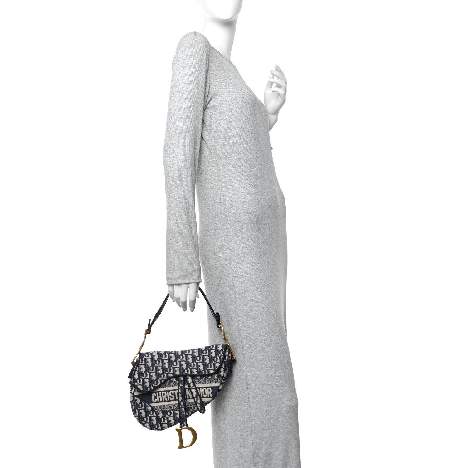 Oblique Embroidered Saddle Bag Blue