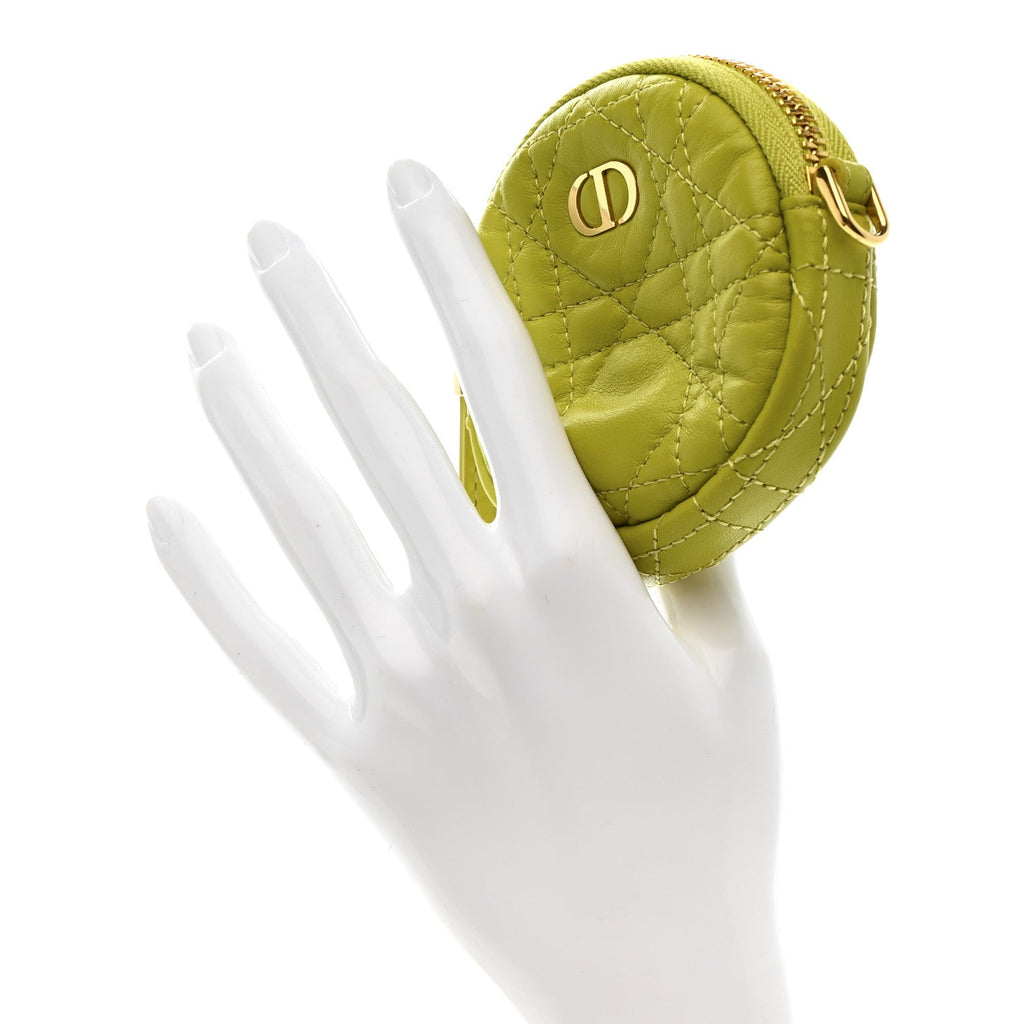 Lambskin Mini Cannage Round Caro Crossbody Pouch Lime