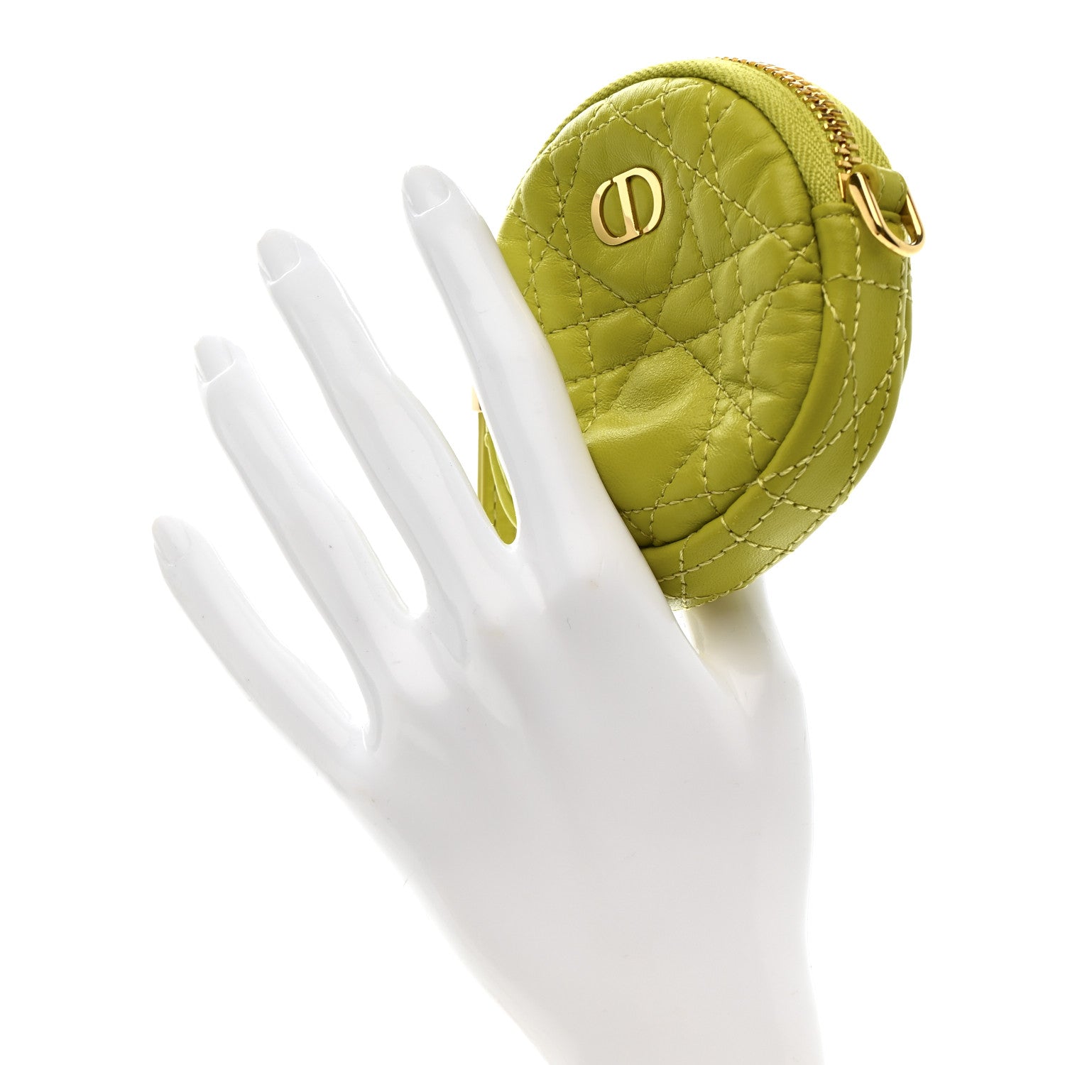 Lambskin Mini Cannage Round Caro Crossbody Pouch Lime