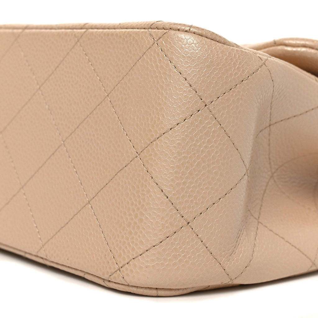 Pearly Caviar Quilted Jumbo Double Flap Beige
