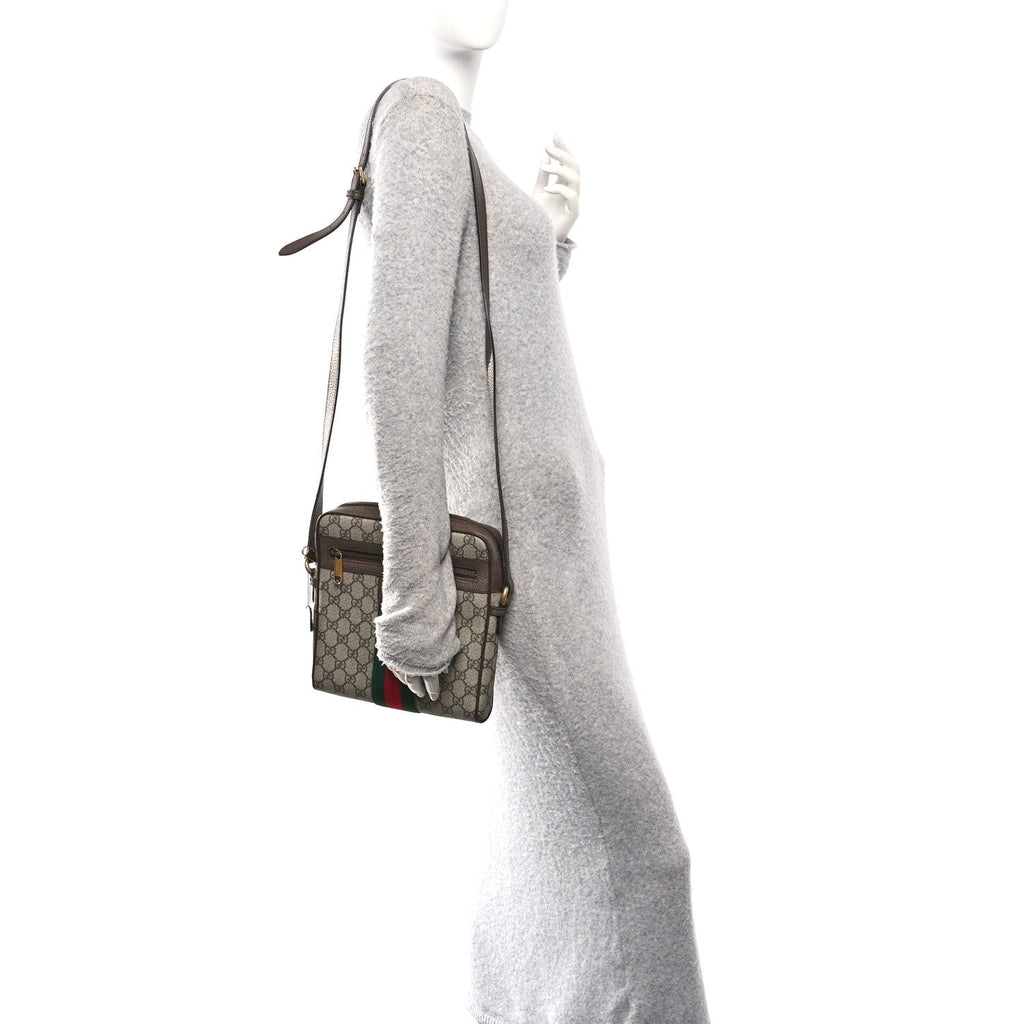 GG Supreme Monogram Web Small Ophidia Messenger Bag Brown