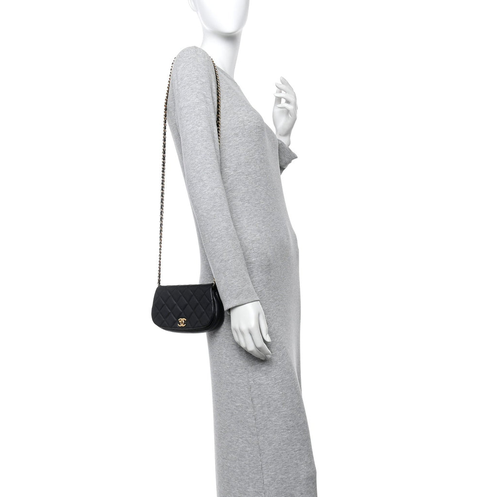 Calfskin Quilted Coco Mail Clutch With Chain Black