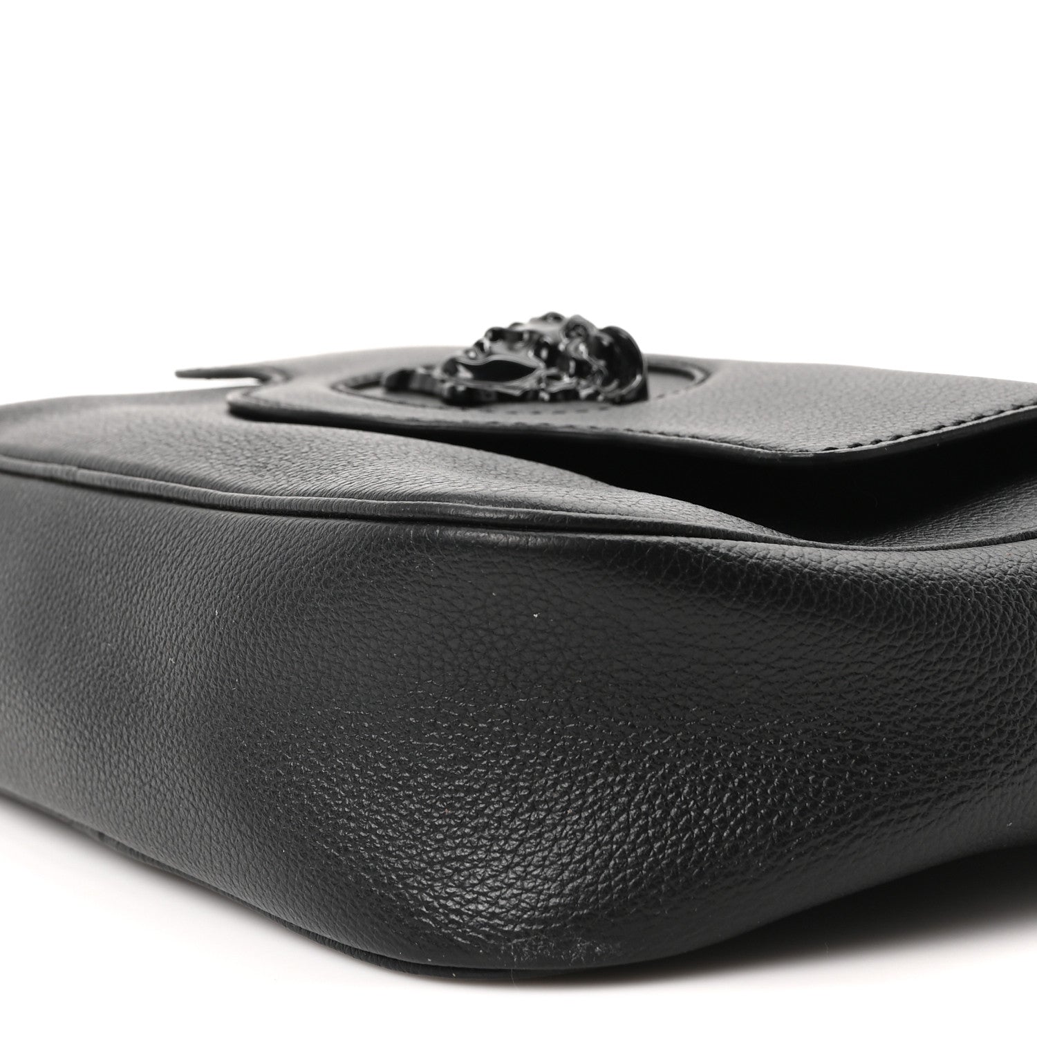 Grained Calfskin Medusa Camera Bag Black