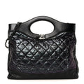 Crumpled Calfskin Quilted 31 Large Shopping Bag Black