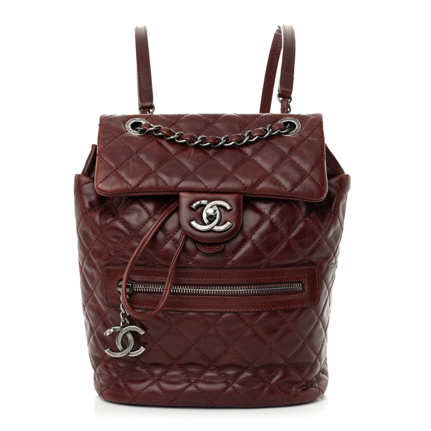 Glazed Calfskin Quilted Small Salzburg Backpack Burgundy