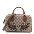 GG Supreme Monogram Floral Embroidered Small Boston Brown