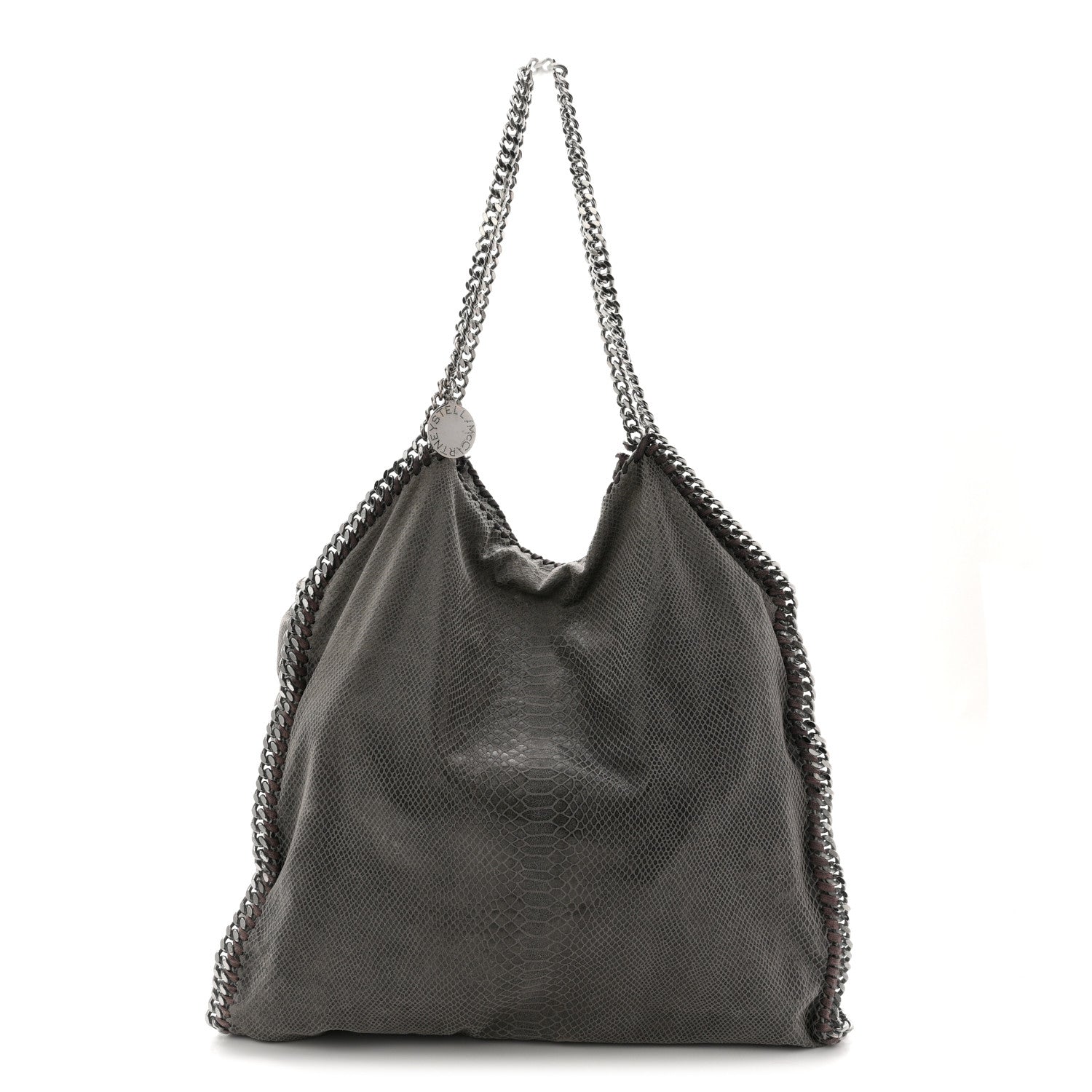 Metallic Faux Snakeskin Big Falabella Tote Grey