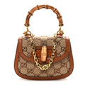 New Canvas Charisma Calfskin Crystal GG Monogram Small Bamboo 1947 Top Handle Bag Camel Ebony