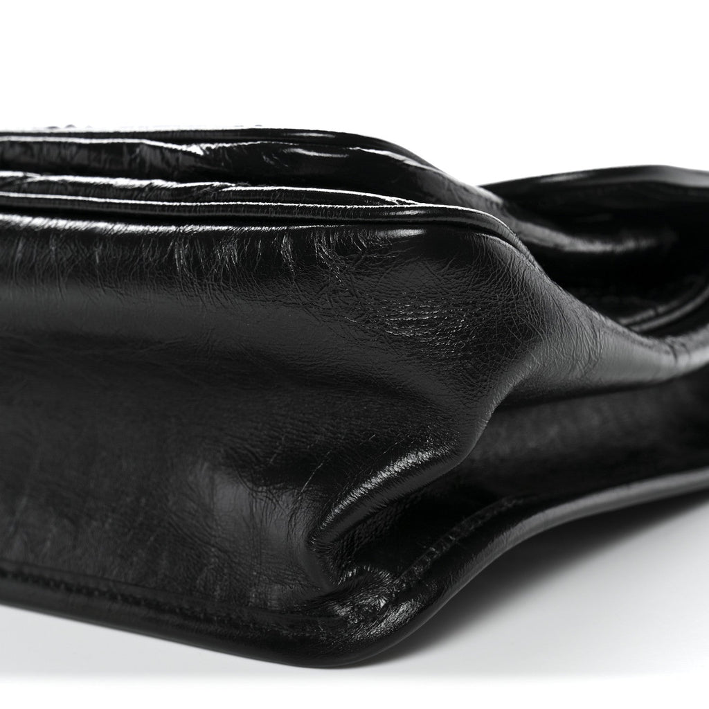 Crinkled Calfskin Matelasse Monogram Medium Niki Chain Satchel Black