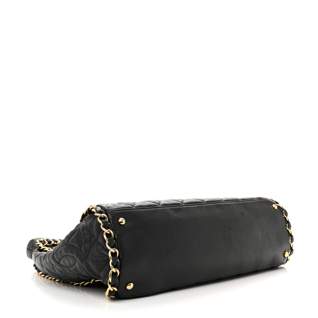 Calfskin Quilted Large Chain Me Hobo Black