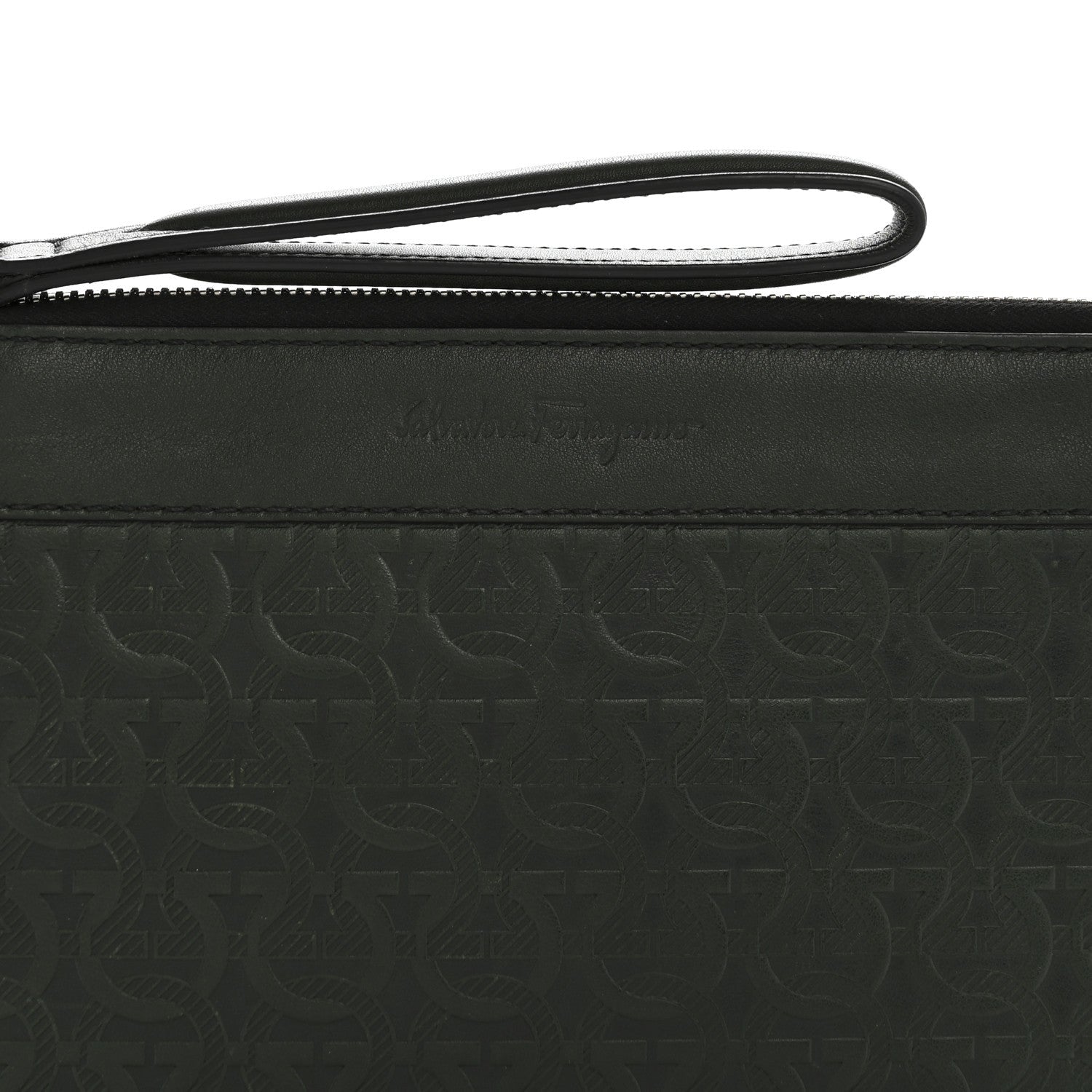 Calfskin Gancini Embossed Wristlet Clutch Dark Green