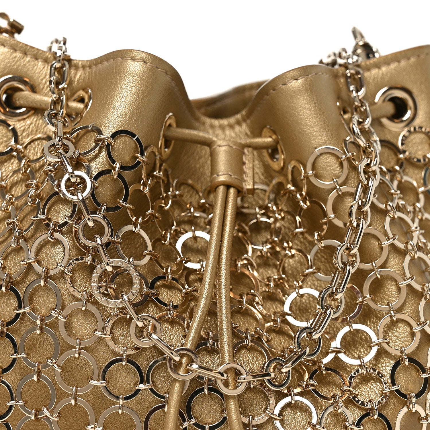 Metallic Calfskin Mesh Long Chain Bucket Bag Gold